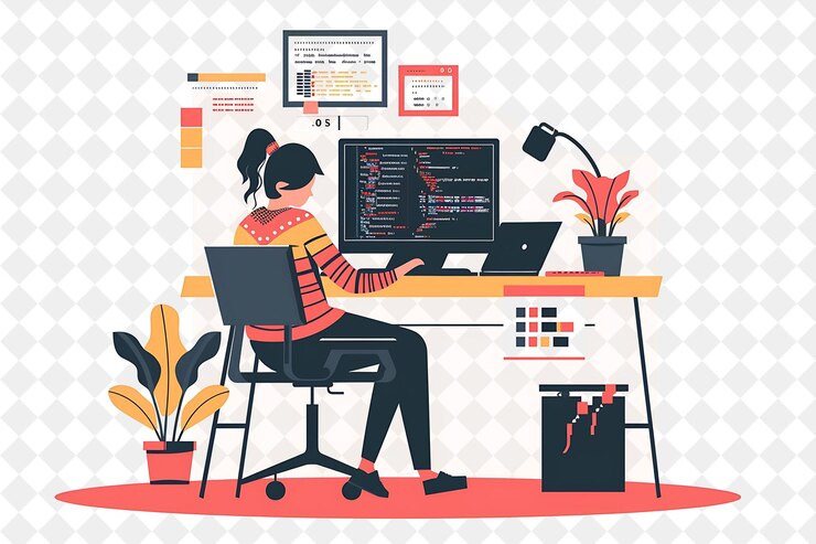 PSD programador minimalista con codificación y depuración de caracteres s png gente en la ilustración de trabajo diario