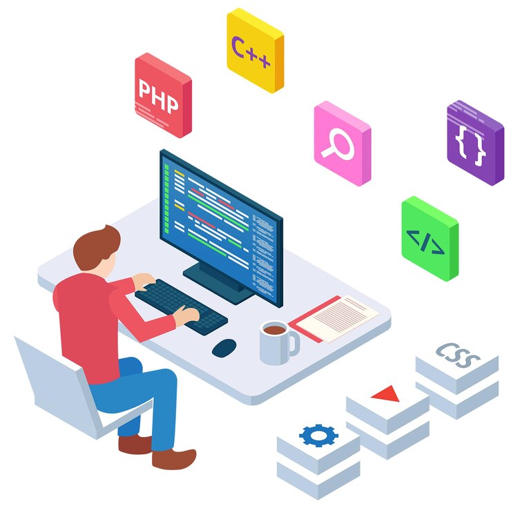 PSD un programador trabajando en código en su computadora