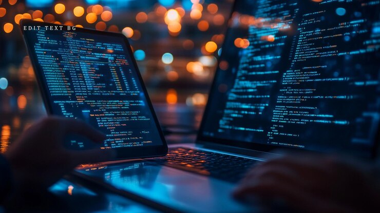 PSD programadores nocturnos codificando en portátiles y tabletas