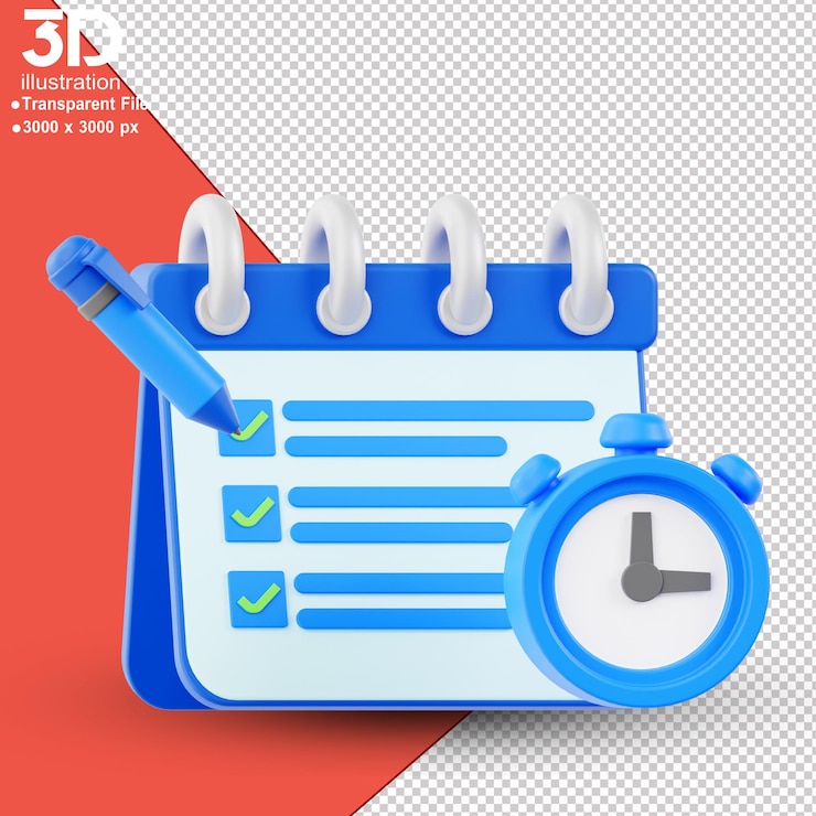 PSD programar gestión del tiempo 3d sobre fondo aislado