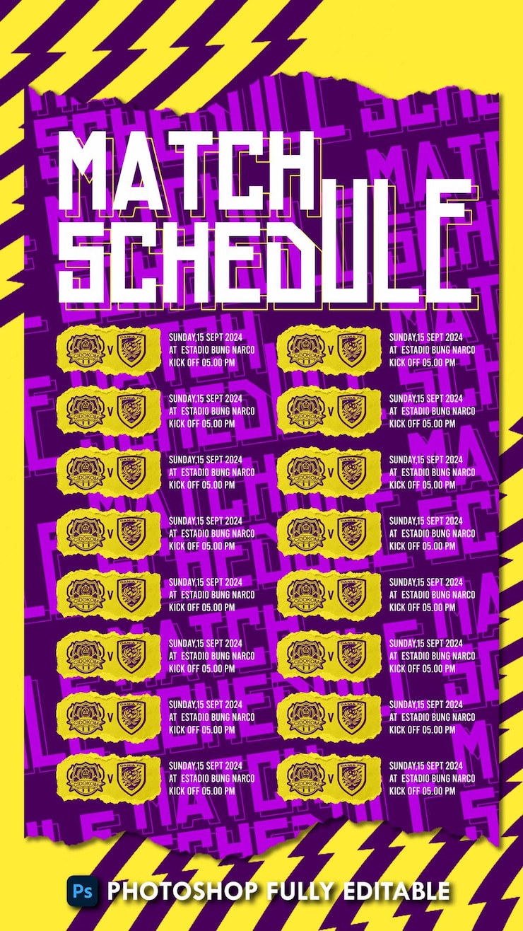 PSD programma di partite squadra di calcio per post instastory