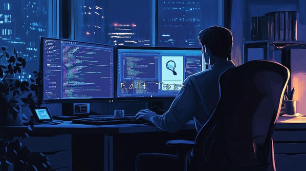 Programmierer arbeitet bis spät in die Nacht an einem Programmierprojekt