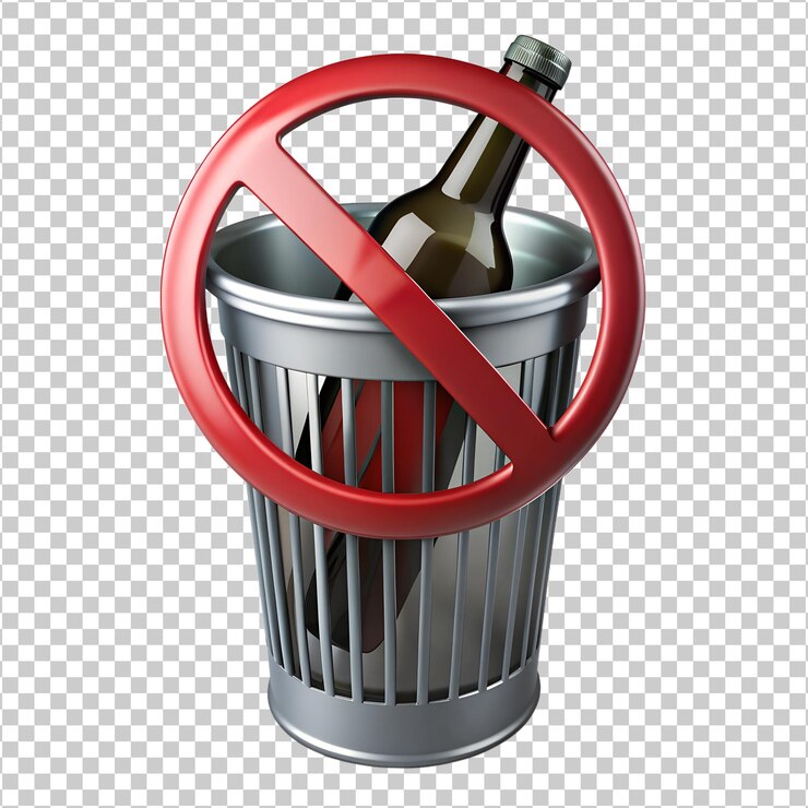 PSD prohibición de botellas de alcohol de png en la basura cortada