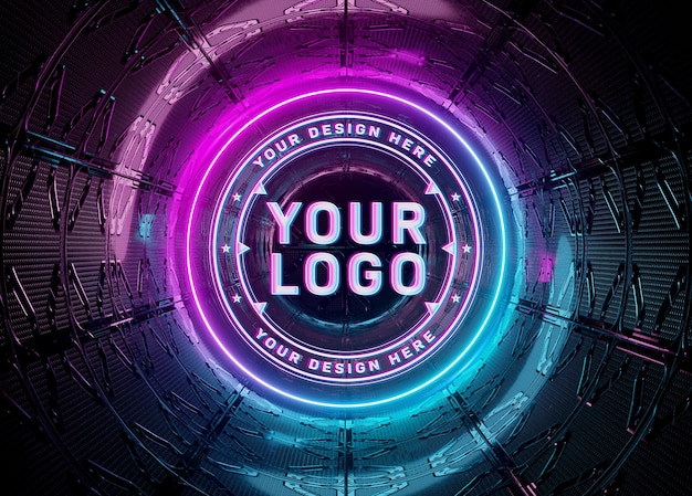 Projeção de logotipo em estilo neon em maquete subterrânea