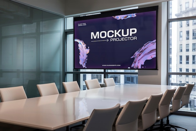 PSD projector screen in a meeting room mockup