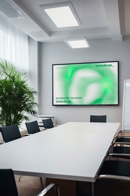 PSD projector screen in a meeting room mockup