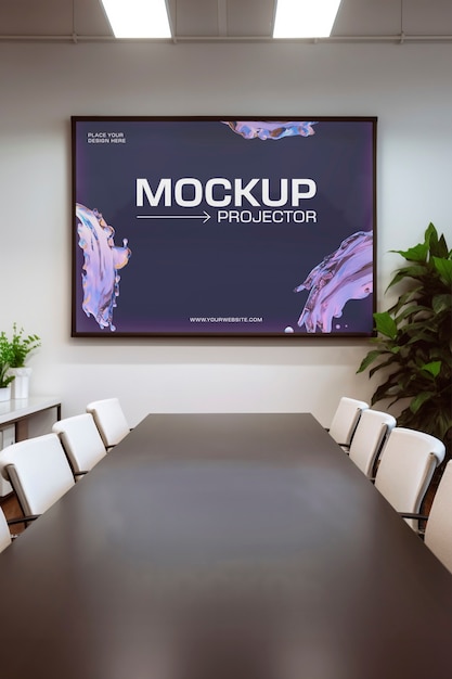 PSD projector screen in a meeting room mockup