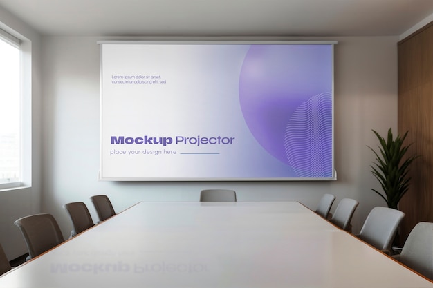 PSD projector screen in a meeting room mockup