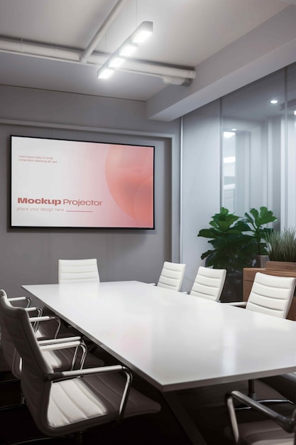 PSD projector screen in a meeting room mockup