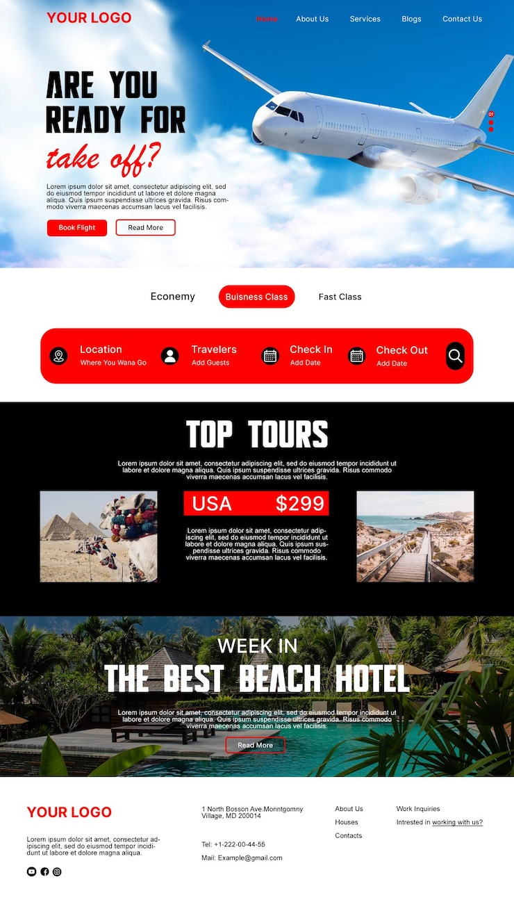 PSD projet de modèle de site web d'entreprise de tourisme et de voyage dans adobe photoshop