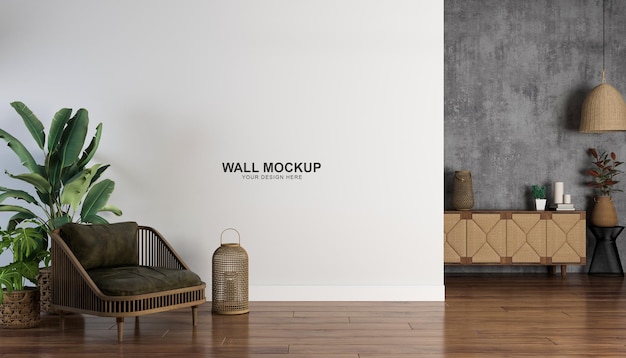 Projeto da maquete da parede da sala de estar em renderização 3d