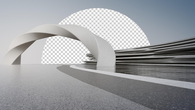 Projeto de arquitetura abstrata do edifício moderno Piso da área de estacionamento vazio e estrutura de concreto