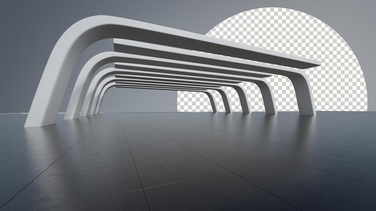 PSD projeto de arquitetura abstrata do edifício moderno piso da área de estacionamento vazio e imagem de fundo de renderização 3d de estrutura de concreto para a cena do carro