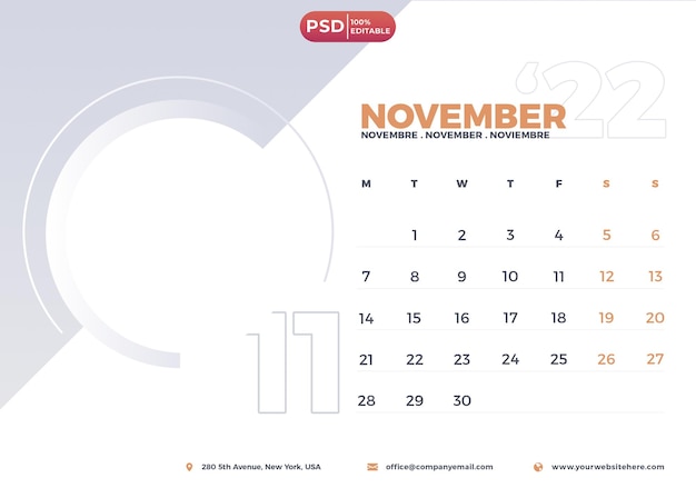 PSD projeto de calendário psd novembro de 2023