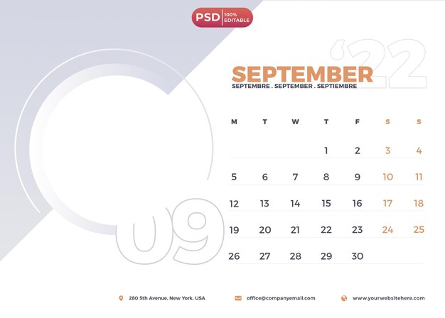 PSD projeto de calendário psd setembro de 2023