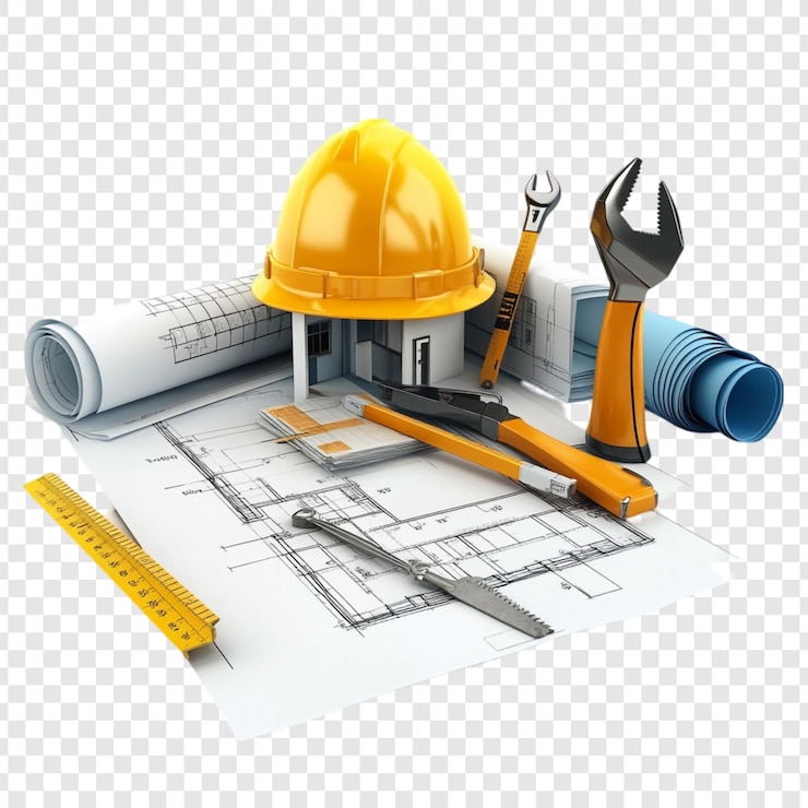 PSD projeto de construção de novas casas planos de casas ferramentas capacete de segurança