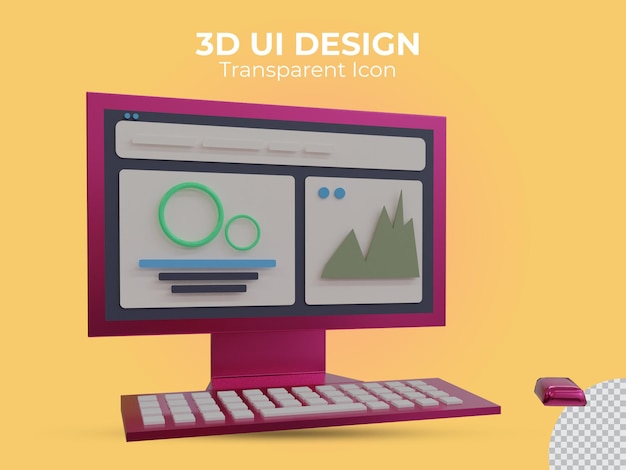 Projeto de ícone transparente de interface de usuário de computador vermelho renderizado 3D