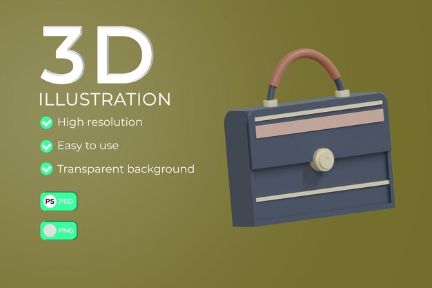 PSD projeto de ilustração 3d de bolsa de trabalho