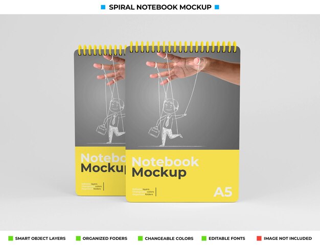 PSD projeto de maquete de caderno espiral de capa dura