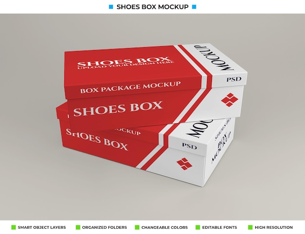 PSD projeto de maquete de caixa de sapatos de papelão realista