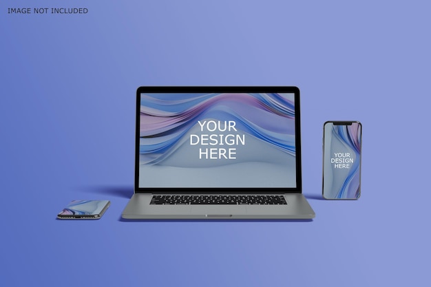 PSD projeto de maquete de laptop e smartphone de vista frontal isolado