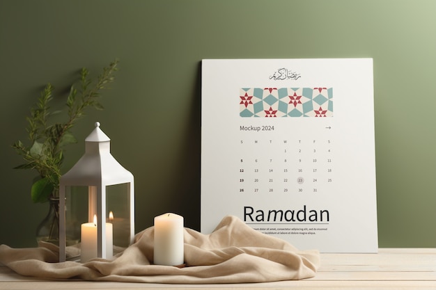 PSD projeto de maquete de planejador de calendário do ramadão