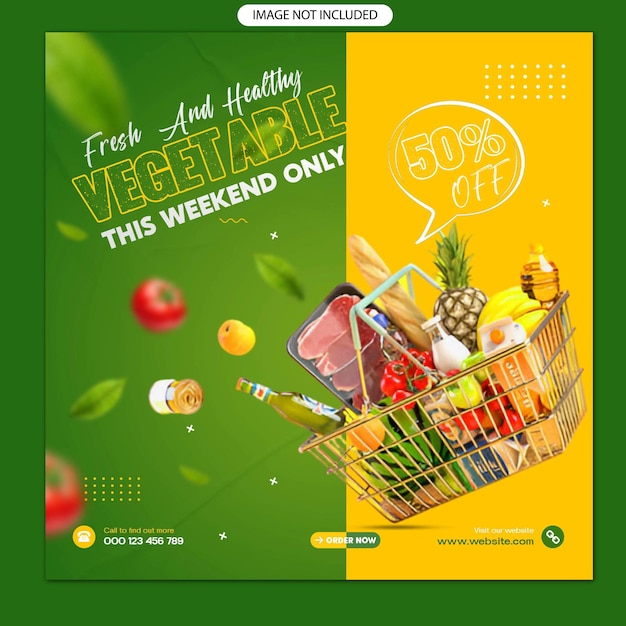 Projeto de modelo de postagem de mídia social de vegetais e supermercados