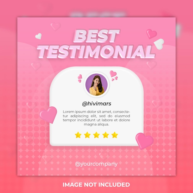 PSD projeto de template de conceito de feedback e post de depoimento em mídias sociais e template de post em instagram