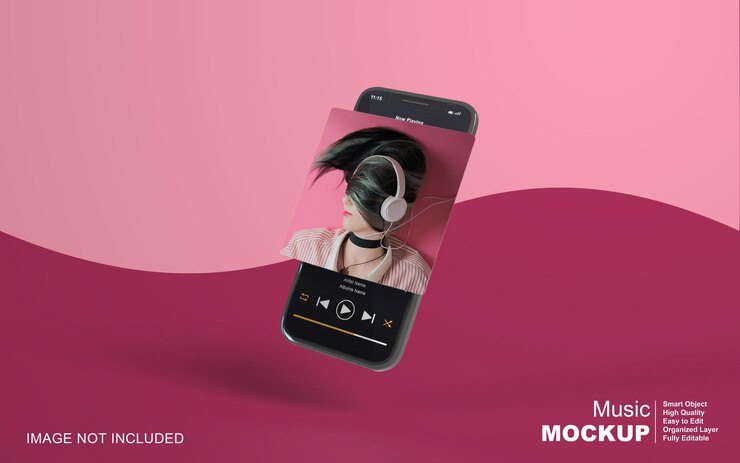 Projeto do reprodutor de música de maquete 3D no smartphone para postagem nas redes sociais