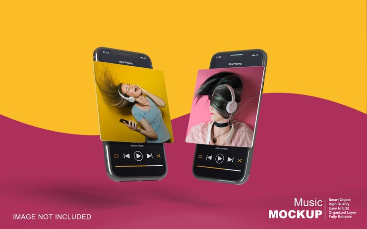 Projeto do reprodutor de música de maquete 3D no smartphone para postagem nas redes sociais