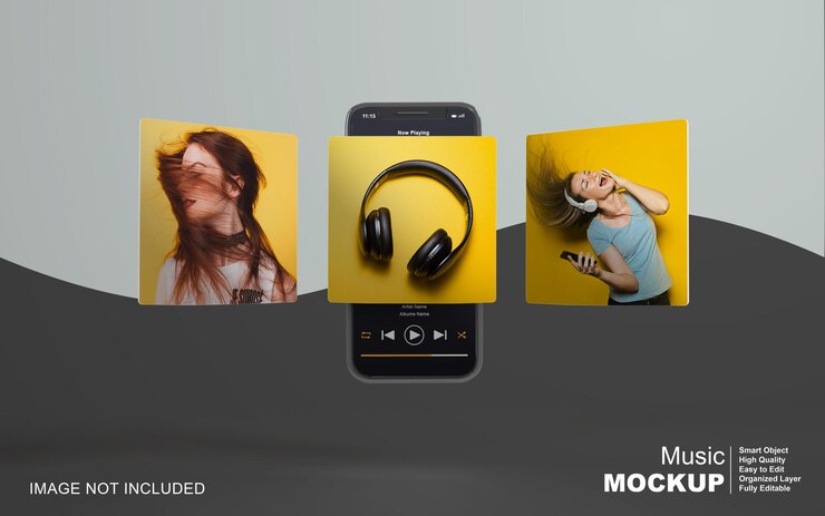 Projeto do reprodutor de música de maquete 3D no smartphone para postagem nas redes sociais