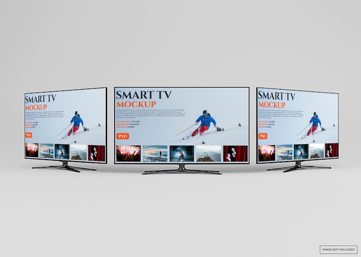 PSD projeto moderno da maquete de smart tv em renderização 3d isolada