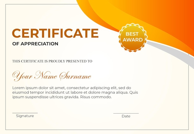 Projeto profissional de certificado de apreciação