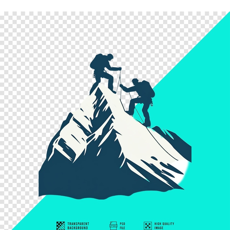 PSD projeto vetorial de um par de alpinistas usando o inverno para escalar uma montanha coberta de neve