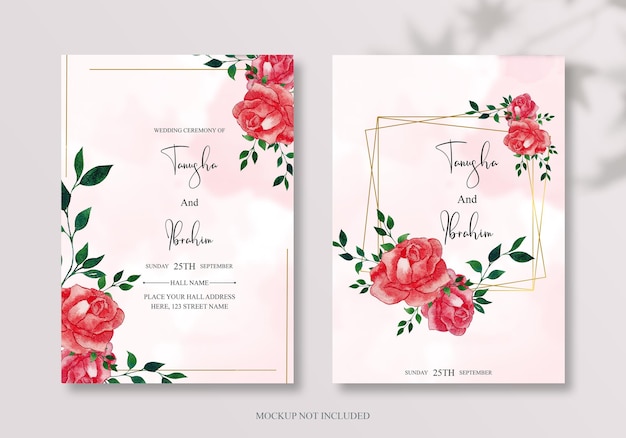 Projetos de modelo de cartão de convite de flores lindas rosas em aquarela PSD