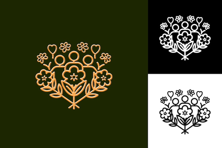 PSD promesa con icono de arte de línea que muestra a un grupo de jóvenes inspirados en la cultura de los buceadores diseño vectorial abstracto