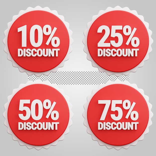 Promoção 3D de preço com desconto vermelho em fundo transparente
