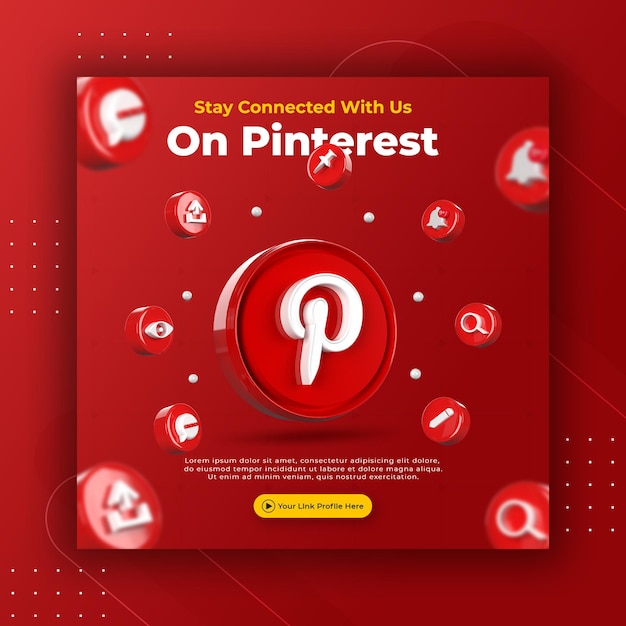 Promoção da página de negócios com 3D render pinterest para modelo de postagem do Instagram