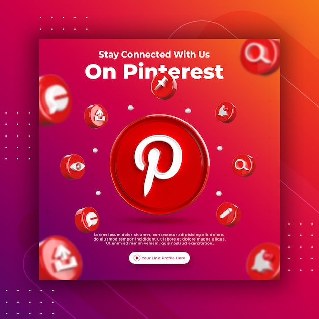 Promoção da página de negócios com 3d render pinterest para modelo de postagem do instagram