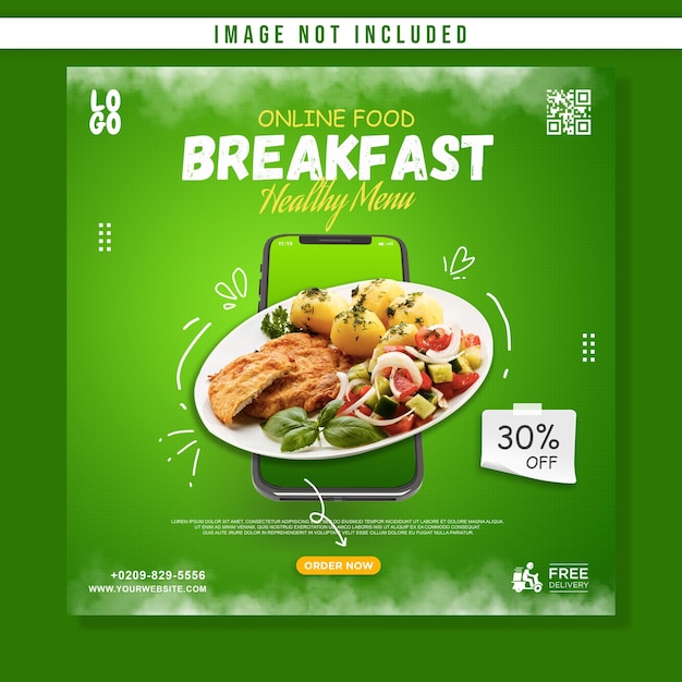 Promoção de alimentos on-line com modelo de banner quadrado de postagem de mídia social móvel