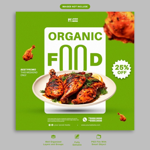Promoção de Alimentos Orgânicos Prato de Frango Delicioso com Desconto