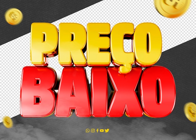 PSD promoção de baixo preço 3d render logotipo para composições de campanhas publicitárias preço baixo 3d