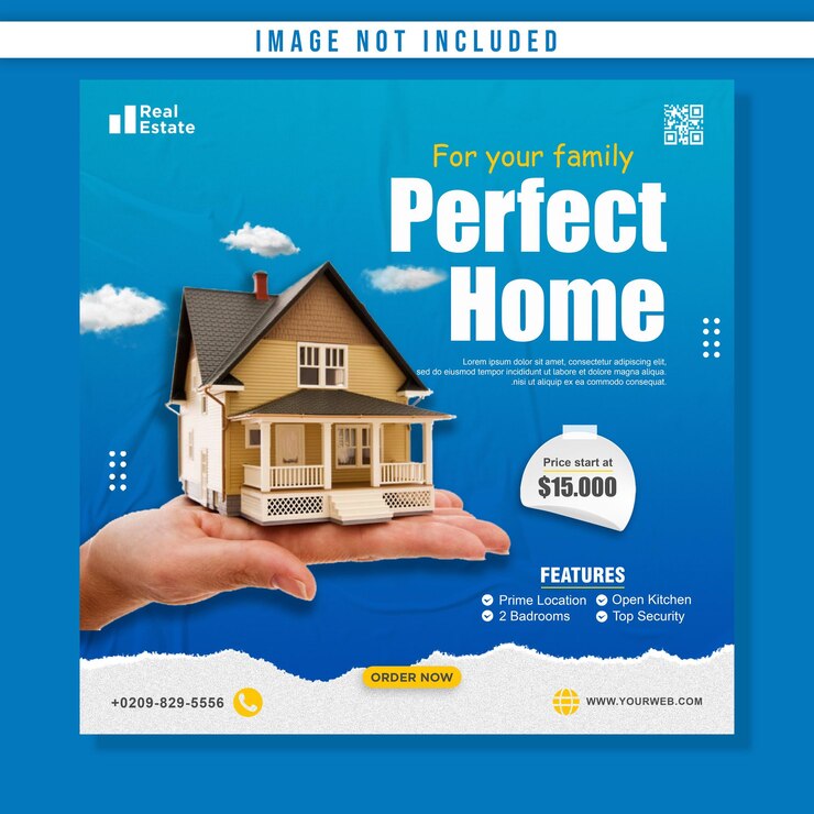 Promoção de casa perfeita com modelo de banner quadrado de postagem de mídia social móvel