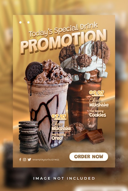 PSD promoção de chocolate de bebida especial novo menu para modelo de banner de panfleto de cartaz de restaurante de café