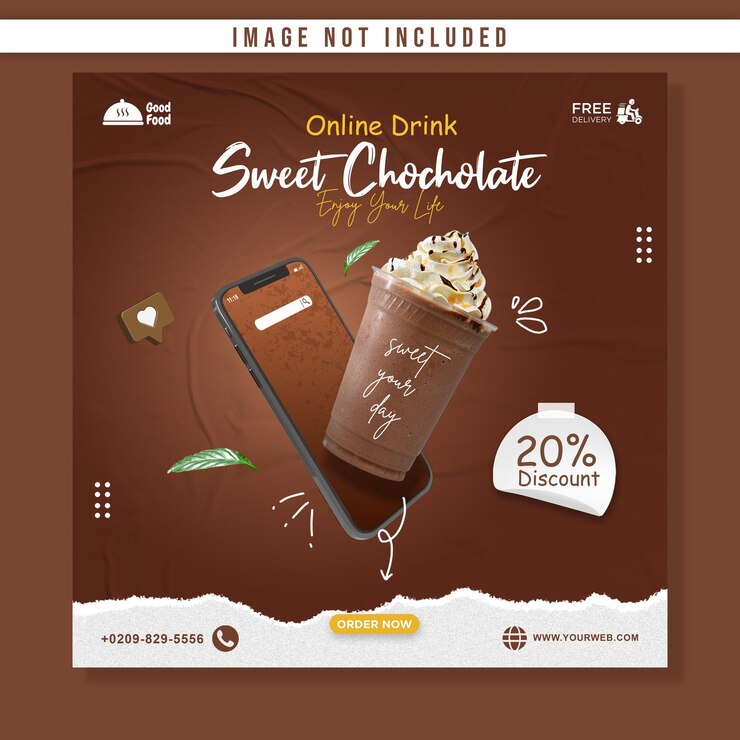 Promoção de chocolate de bebida on-line com modelo de banner quadrado de postagem de mídia social móvel