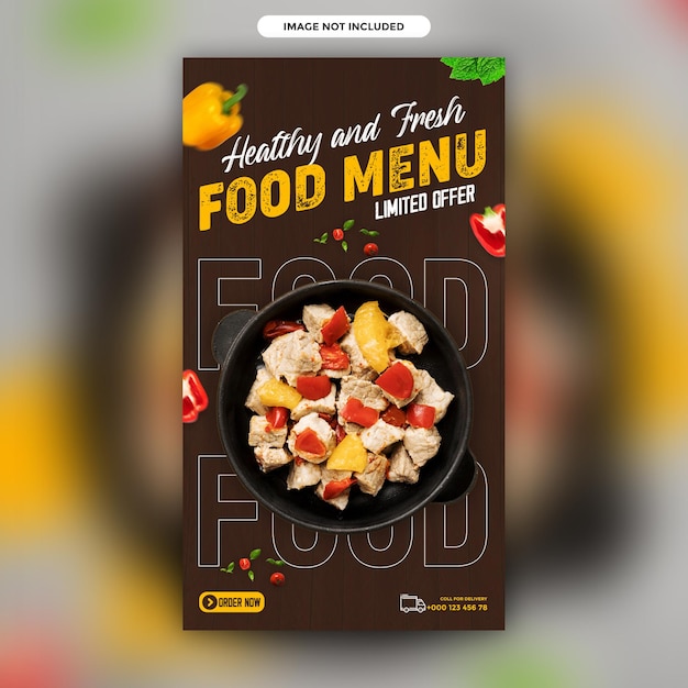 PSD promoção de comida deliciosa e saudável mídia social e design de modelo de banner de história do instagram psd