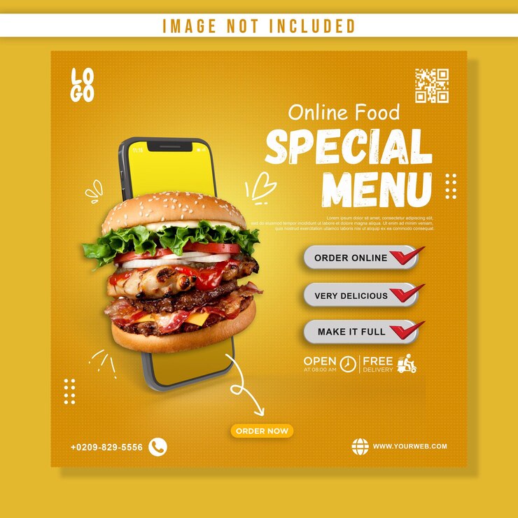 Promoção de comida online com modelo de banner de postagem de mídia social móvel
