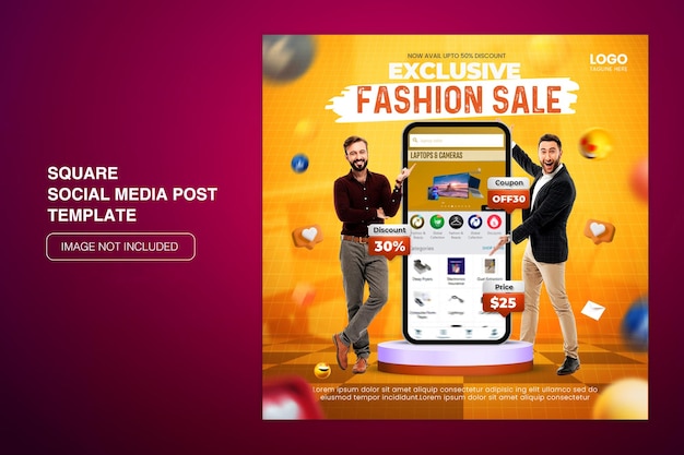 PSD promoção de compras on-line de venda flash de conceito criativo em postagem de mídia social