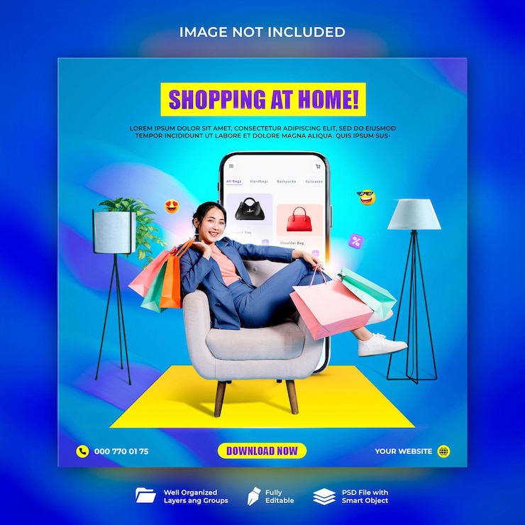 PSD promoção de compras on-line em redes sociais por venda flash de conceito criativo