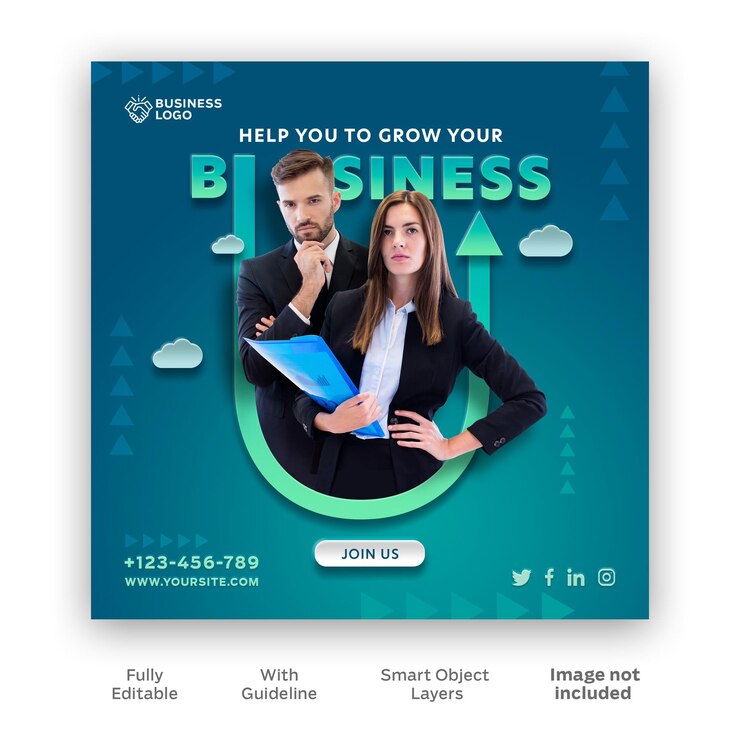 Promoção de crescimento de negócios no Instagram Post Template PSD grátis
